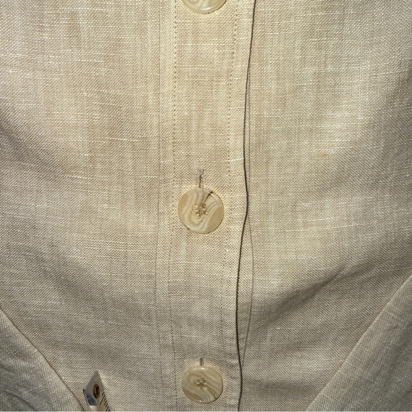 Magaschoni Linen Cropped Button-Front Jacket Shirt Pale Cream Yellow Lined Sz 6 - Picture 9 of 14